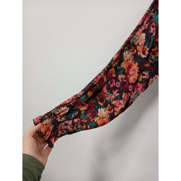 Maurices Womens Blouse Top Size 1X Red Floral Tiered BOHO Peasant Smocked - Picture 5 of 11